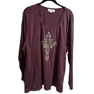 Inspiretees Plum long sleeved T-shirt with cross design Size 3X